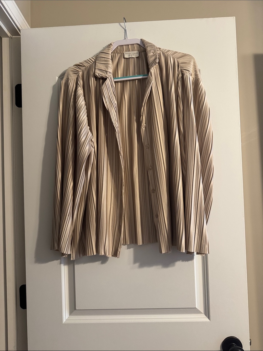 Pleated Button-Front in Light Beige
